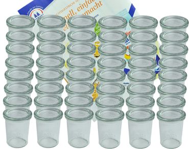 48er Set Weck Gläser 160 ml Sturzgläser mit 48 Glasdeckeln incl. Diamant-Zucker Gelierzauber Rezeptheft_Bild_3