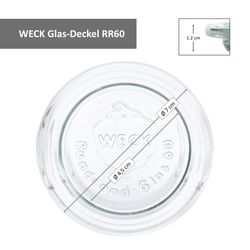 bemassung-WECK-Glas-Deckel-RR60.jpg 36er Set Weck Gläser 220 ml Tulpengläser mit 36 Glasdeckeln incl. Diamant-Zucker Gelierzauber Rezeptheft_Bild_7