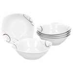 2cm - kleine Schale / Schüssel aus weißem Porzellan mit Dekor-Kreisen in grau und dunkelrot_Bild_2