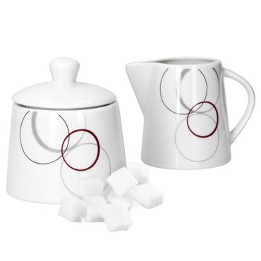 2tlg. Set Zuckerdose 28cl & Milchkännchen 23cl Palazzo mit Dekor-Kreisen in grau und dunkelrot_Bild_1