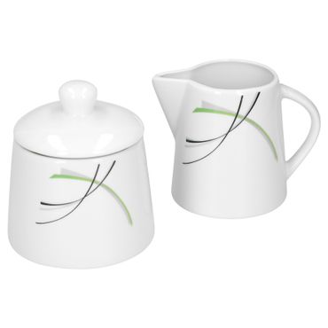 Set Zuckerdose 28cl & Milchkännchen 23cl Donna - weißes Porzellan mit Liniendekor 2-teilig_Bild_1