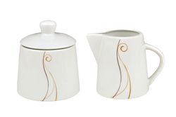 milchgiesser-zuckerdose-granada.jpg 2tlg. Set Zuckerdose 28cl & Milchkännchen 23cl Granada - weißes Porzellan mit Linien- Dekor in beige und braun_Bild_3