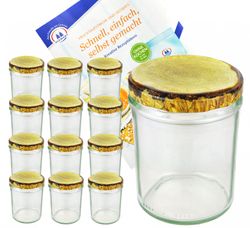 12er.jpg 12er Set Sturzglas 435 ml Marmeladenglas Einmachglas Einweckglas To 82 Holzdekor Deckel incl. Diamant-Zucker Gelierzauber Rezeptheft_Bild_3