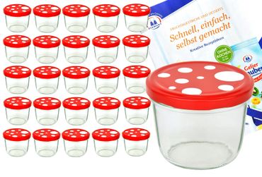 25er Set Sturzglas 230 ml To 82 Fliegenpilz Deckel rot weiß gepunktet incl. Diamant Gelierzauber Rezeptheft_Bild_4