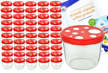 50er Set Sturzglas 230 ml To 82 Fliegenpilz Deckel rot weiß gepunktet incl. Diamant Gelierzauber Rezeptheft_Bild_4