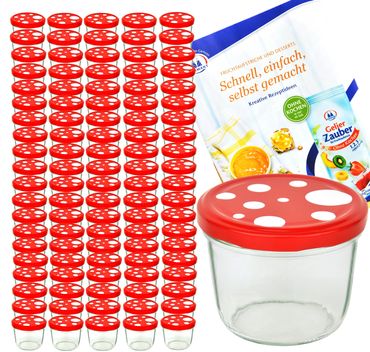 100er Set Sturzglas 230 ml To 82 Fliegenpilz Deckel rot weiß gepunktet incl. Diamant Gelierzauber Rezeptheft_Bild_4