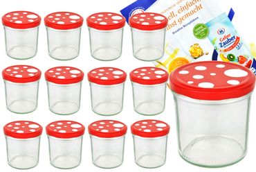 12er Set Sturzglas 350 ml To 82 Fliegenpilz Deckel rot weiß gepunktet incl. Diamant Gelierzauber Rezeptheft_Bild_4