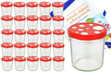 25er Set Sturzglas 350 ml To 82 Fliegenpilz Deckel rot weiß gepunktet incl. Diamant Gelierzauber Rezeptheft_Bild_4