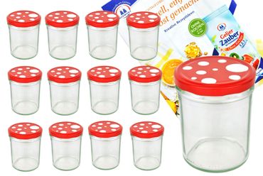 12er Set Sturzglas 435 ml To 82 Fliegenpilz Deckel rot weiß gepunktet incl. Diamant Gelierzauber Rezeptheft_Bild_4