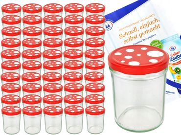 50er Set Sturzglas 435 ml To 82 Fliegenpilz Deckel rot weiß gepunktet incl. Diamant Gelierzauber Rezeptheft_Bild_4