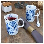2er Set Teetassen samt Löffel mit blauem Rosenmuster in einer passenden Box_Bild_5