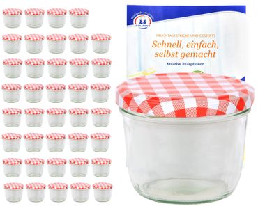 40er Set Sturzglas 230 ml mit rot kariertem Deckel inkl. Diamant Gelierzauber Rezeptheft_Bild_3