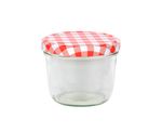 40er Set Sturzglas 230 ml mit rot kariertem Deckel inkl. Diamant Gelierzauber Rezeptheft_Bild_1