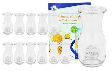 12er Set Weck Gläser 290ml Saftflasche mit 12 Glasdeckeln inkl. Gelierzauber Rezeptheft von Diamantzucker_Bild_2