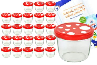 24er Set Sturzglas 230 ml To 82 Fliegenpilz Deckel rot weiß gepunktet incl. Diamant Gelierzauber Rezeptheft_Bild_4