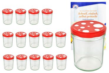 15er Set Sturzglas 435 ml To 82 Fliegenpilz Deckel rot weiß gepunktet incl. Diamant Gelierzauber Rezeptheft_Bild_1