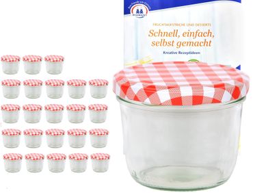 24er Set Sturzglas 230 ml To 82 rot karierter Deckel incl. Diamant-Zucker Gelierzauber Rezeptheft_Bild_2