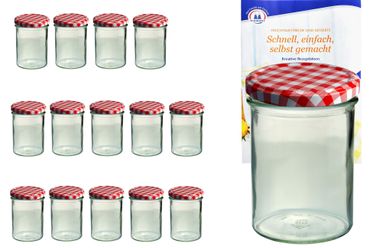 15er Set Sturzglas 435 ml To 82 rot karierter Deckel incl. Diamant Gelierzauber Rezeptheft_Bild_2