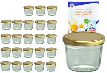 24er Set Sturzglas 230 ml To 82 goldener Deckel incl. Diamant-Zucker Gelierzauber Rezeptheft_Bild_2