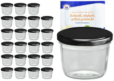 24er Set Sturzglas 230 ml To 82 schwarzer Deckel incl. Diamant-Zucker Gelierzauber Rezeptheft_Bild_3