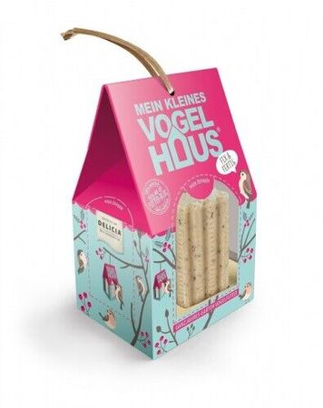 Delicia Vogelfutter Vogelhaus Gartenvögel ganzjährig Futterblock Haus pink/blau