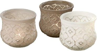 Windlicht Tunis Glas lackiert Taupe/Grau/weiß H.9 cm Ø.11 cm 3er Set