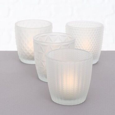 Windlicht Teelichthalter Marilu Glas lackiert weiß matt Höhe 8 cm Ø 8 cm 4-teilig