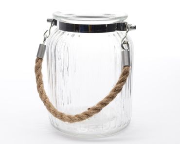 Windlicht Teelichthalter Glas Juteseil Ø.11 cm H.14,5 cm klar