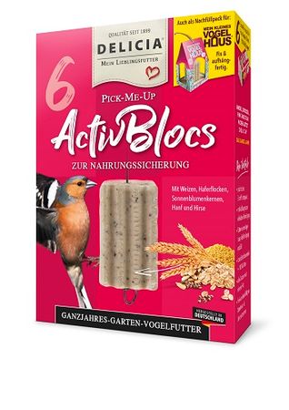 Delicia Pick-me-up Aktiv Bloc mit Aufhänger Vogelfutter ganzjahres Futter 6 Stck
