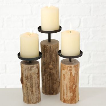 Kerzenständer  Tempe aus indischem Eukalyptus Holz H 14-22 cm 3er Set
