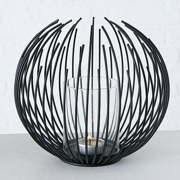 Windlicht Kerzenhalter Cylon mit Glaszylinder Eisen schwarz H 20 cm Ø 24 cm