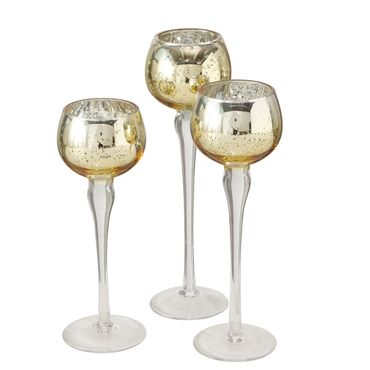 Windlicht Minou Glas H 18/20/22cm gold glanz 3er Set