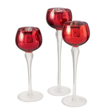 Windlicht Minou Glas H 18/20/22cm rot glanz 3er Set