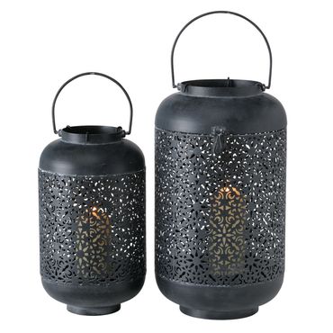 Windlicht Diona Eisen Glas Ornament H.35/45 Ø.20/22 cm 2er Set