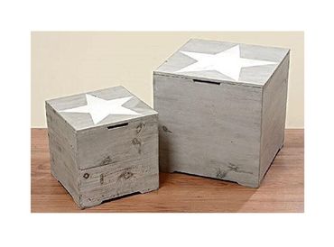 Holzkiste Holzbox Hocker Sitzbank Truhe Stern 2er Set