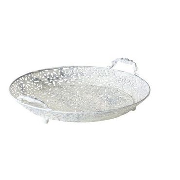 Deko Tablett Lili Metallkorb Eisen Landhausstil hellgrau Ø 35 cm