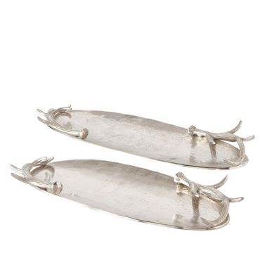 Dekotablett Säntos Aluminium silber Geweihstücken 2er Set L 61/ 77 cm