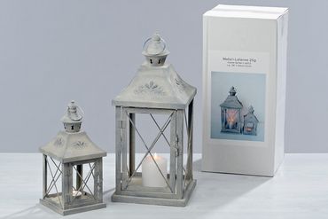 Laterne Metall grau 2er Set Gartendeko Kerzen Windlicht