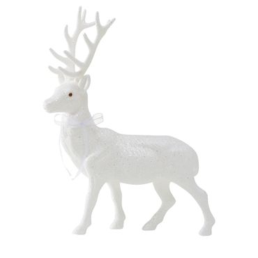 Figur Josa Hirsch Kunststoff weiß glitzer H.40 cm