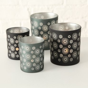 Windlicht Lovelyn Glas H 8/10cm grau 2er Set