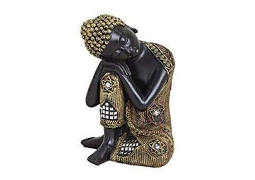 Buddha Figur sitzend braun Feng Shui Polyresin Gartendeko Deko H17x12x17 cm
