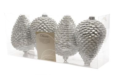 Christbaumschmuck Zapfen bruchfest Ø 7 cm H 12 cm 4 Stück silber