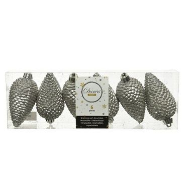 Christbaumschmuck Zapfen bruchfest Ø 4,5 cm H 8 cm 6 Stück grau