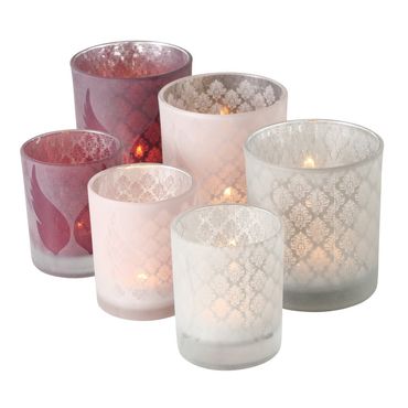 Windlicht Orana Glas H 8/10cm pink 2er Set
