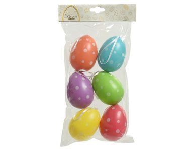 Ostereier Kunststoff 6 Farben Punkte Ø6cm H.9cm 6 Stück
sortiert
