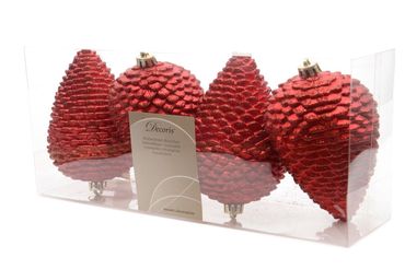 Christbaumschmuck Zapfen bruchfest Ø 7 cm H 12 cm 4 Stück rot