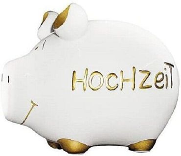 KCG Sparschwein "Hochzeit" Keramik, Weiß/Gold 12,5x9x9cm