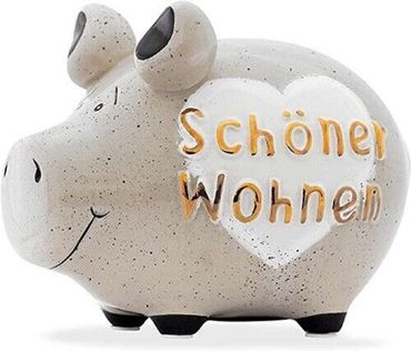 KCG Sparschwein "Schöner Wohnen" Keramik Silber/Weiß 12,5x9x9cm