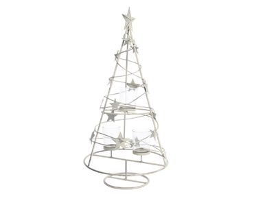 Teelichthalter Weihnachtsbaum Eisen Glas grau gebleicht H.60 cm