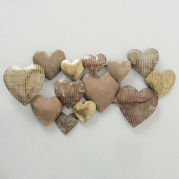 Herzen Wandobjekt Eisen rost gold beige  B 90 cm